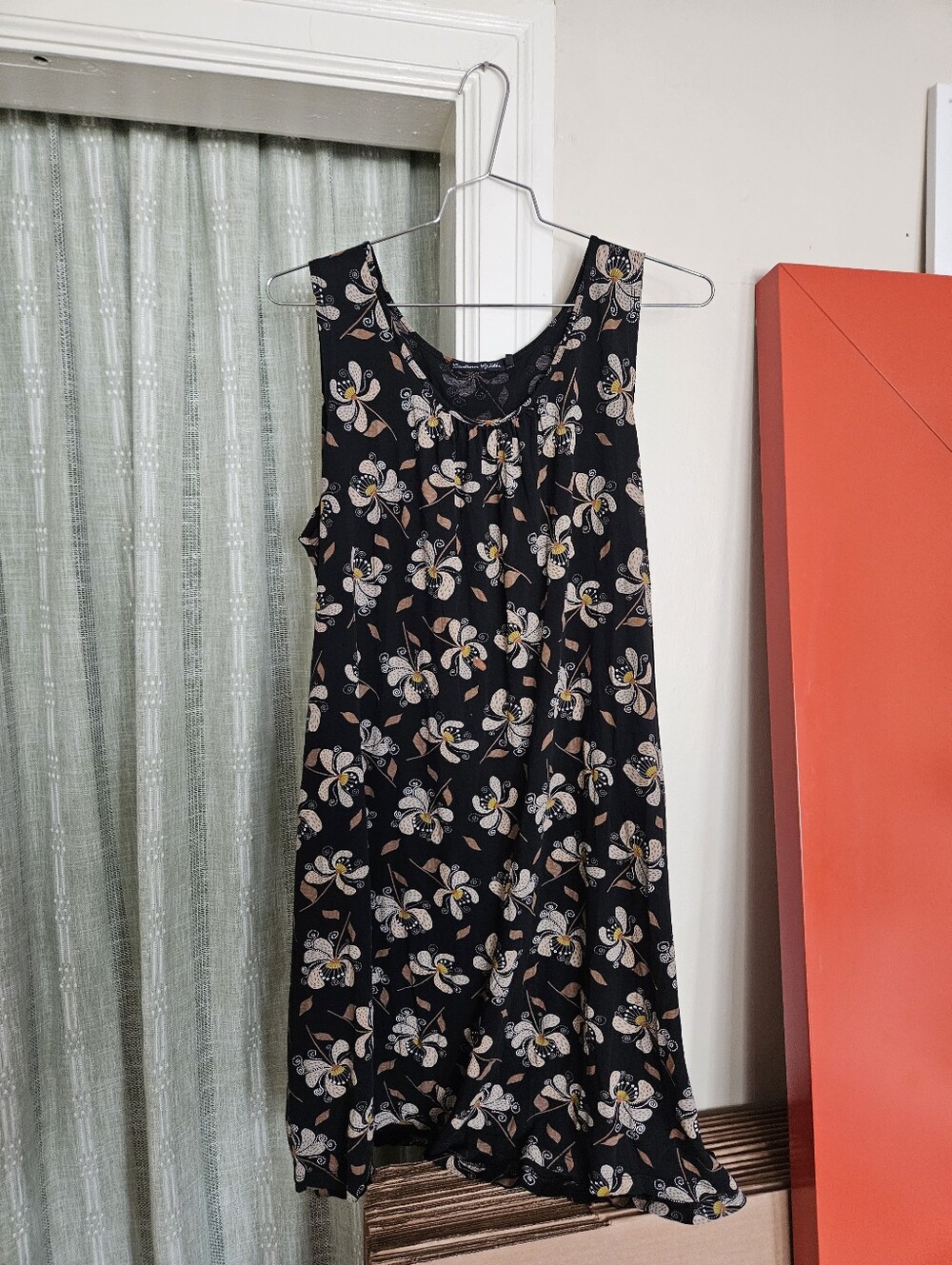 Gudrun Sjoden Organic Cotton Sleeveless Black Floral A-Line Dress with Pockets!